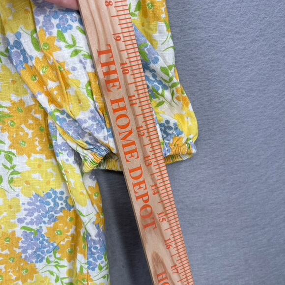 Sabo Leta Top Womens Lg Yellow Floral Puff Sleeve Pintuck Cottage Coastal Boho - Picture 11 of 14
